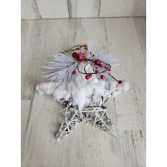 Snow frosted glitter cranberry star large ornament Xmas - Picture 1 of 10